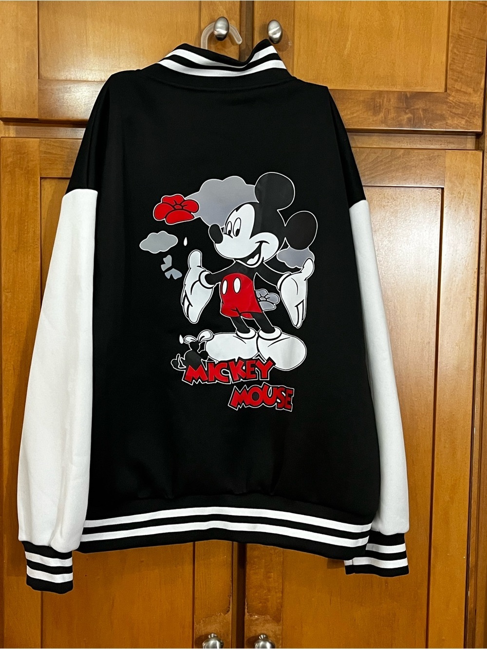 Disney Mickey Mouse Varsity Jacket Black White Size Large